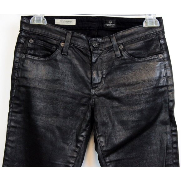 AG Adriano Goldschmied Women Black Shiny sz Jeans 26R Legging Pants Super Skinny - Picture 2 of 8